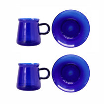 Moreover创意家用耐热高硼硅玻璃透明水杯咖啡杯泡茶杯杯子女ins(一组2套（宝蓝） 默认版本)