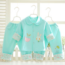 婴幼儿童套装男女宝宝春秋款双层布三件套纯棉外套外出服(蓝色 L码/6-12个月)