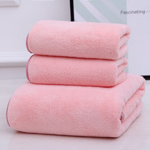 斜月三星 珊瑚绒毛巾浴巾三件套（2条毛巾+1条浴巾）组合套装(粉色珊瑚绒三件套)