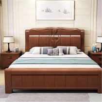 江曼床实木床1.8米双人床现代中式单人床双人床1.5米橡胶木婚床实木双人大婚床单床框架结构1.5m*2m(默认 默认)