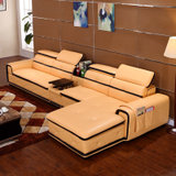 伊维雅沙发 真皮沙发 客厅家具 沙发套装组合 实木框架 客厅沙发 浅黄色(按图色 单人+双人位+贵妃+边几)