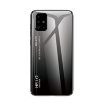 三星A51 5G手机壳新款a51渐变彩绘玻璃壳A51防摔软边保护套(渐变黑灰)