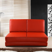 奥古拉 折叠沙发床 双人皮艺沙发 日式简约小户型 1.2米 1.5米(皮艺-红色 1.5米规格)