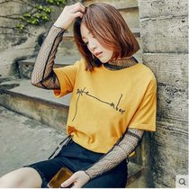 韩都衣舍2017韩版女装春装新款时尚显瘦字母刺绣T恤GY6287娋0216(黄色 M)
