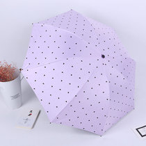 创意卡通折叠雨伞女晴雨两用太阳可爱学生伞防晒黑胶三折遮阳伞(紫色(点点爱心款))
