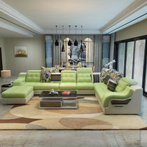 皇园(Huangyuan)沙发 布艺沙发组合客厅L型现代简约 大小户型布艺沙发组合家具整装#1516(浅绿色 六件套送地毯)