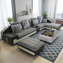 美天乐 可拆洗中小户型布艺沙发简约现代 客厅转角皮布沙发家具2.6/2.8/3.3/3.6米(黑灰色 （双+贵）2.58米+茶几+电视柜)
