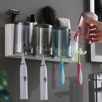 全自动挤牙膏器神器壁挂式家用挤压器套装免打孔卫生间牙刷置物架(四杯 默认版本)