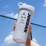 塑料超大容量水杯户外便携水壶号男女学生健身水瓶太空杯运动杯子(1100毫升/白色JORD扣篮+刻度)