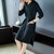 2018新款韩版长袖修身毛衣收腰中长款打底针织连衣裙女(677黑色 2XL)
