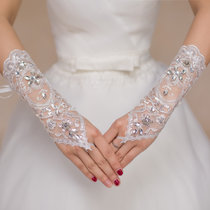 新娘手套蕾丝婚纱礼服旗袍长款结婚白色露指韩式水钻2016新款配件 白色 均码(均码)(白色)
