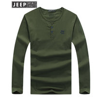 JEEP吉普男士长袖T恤舒适高纯度棉质运动打底衫纯色圆领长袖t恤户外运动套头衫(BJ108军绿 M)