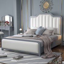 吉木多 小美式实木床 轻奢1.8米主卧欧式双人床现代简约白色软靠1.5m卧室婚床(1.8*2米宝马灰 床+床垫+床头柜*1)