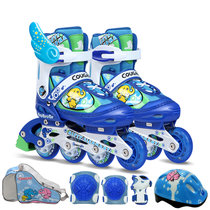 美洲狮（COUGAR）溜冰鞋儿童全套装可调旱冰鞋男女童轮滑鞋闪光(蓝单肩包套装+赠品 26-30码可调)