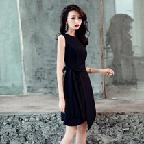 时尚晚礼服女2021春夏新款平时可穿黑色短款宴会小礼服裙气质修身(黑色 XXL)
