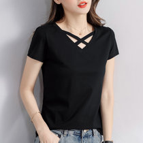 纯棉短袖t恤女夏季2022年新款宽松女装洋气高品质减龄带领polo衫(黑色 4XL)