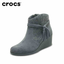Crocs女靴 卡骆驰秋季新款蕾丽短筒女休闲坡跟时尚短靴|204676(灰色 37)