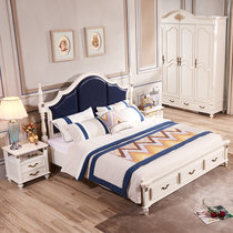 A家 美式抽屉床 单人双人床美式简约卧室家具1.5米1.8米主卧实木脚架子框架物床婚床公主床(单床+床头柜*2 1.5*2米抽屉床)