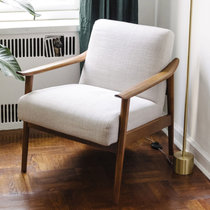 北欧单人沙发椅布艺单人椅实木单人沙发椅现代简约休闲老虎椅特惠(布艺 米白色)