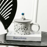 克莱因蓝杯子设计小众办公室喝水杯咖啡杯男陶瓷杯马克杯高颜值女(⭐星球宇航员盖子丨泼墨黑点)