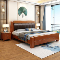 吉木多 橡胶木实木床1.8米现代中式软包床1.5米主卧双人床(1.8*2米海棠色 床+床垫)