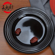 王大厨 日式陶瓷盘子 螺纹黑红简约时尚沙拉果盘菜盘子 圆盘水果盘牛排西餐盘单只装(CC-12005黑色)