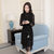 莉菲姿 2017春新款韩版女装V领钉珠背心裙蕾丝连衣裙两件套(黑色 XL)