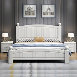 海善家 床 美式轻奢实木床1.8米双人主卧室1.5米高箱储物床现代简约白色婚床 卧室家具(白色 1.5米床+床垫)