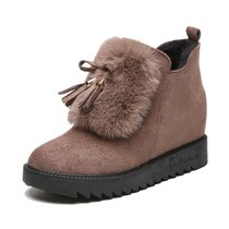 SUNTEK内增高保暖厚底短靴2021冬季新款女鞋韩版平底马丁靴加绒加厚棉鞋(38 正码 卡-毛耳-升级)