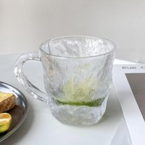 杯子ins冰川纹带把手高颜值玻璃杯果汁杯饮料冷饮杯家用女喝水杯(带把-矮款【270ml】)