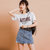 七格格2017夏装新款休闲高腰短裙水洗做旧时尚牛仔半身裙女Q050(浅蓝 XL)