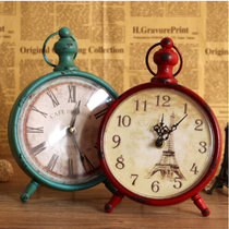普润 复古铁艺挂钟 时尚欧式客厅卧室装饰品创意静音时钟表(大红)