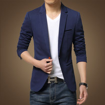 新款春秋季商务休闲西服男装针织外套小西装男士修身韩版青年上衣1416 值得(深蓝色 3XL)
