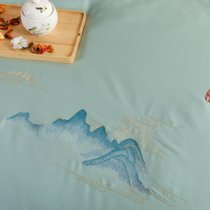 乔德家纺长绒棉刺绣新中国风全棉印花四件套1.8米床如意山水200*230 长绒棉面料，中式风格