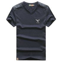 79863夏装新款战地吉普AFSJEEP纯棉弹力V领短袖T恤衫男半袖polo衫(蓝色 XL)