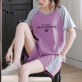 SUNTEK睡衣女夏新款韩版套装短袖短裤宽松大码两件套休闲运动跑步家居服(紫色)