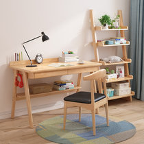 一米色彩实木北欧电脑桌，学习桌，实木书桌(原木色 1.4米/桌+椅)