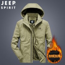 JEEP SPIRIT吉普加绒外套男工装可脱卸帽保暖加厚夹克运动男装防风加毛防风上衣(PPJC66016B卡其 XL)