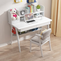 一米色彩 电脑桌家用实木书桌写字台北欧学生桌子办公桌电脑台式桌带书架抽屉(白色 1.4米桌+椅子)