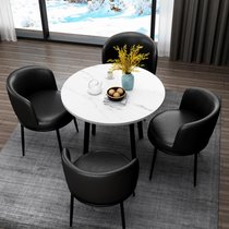 TIMI天米 现代餐桌椅组合 北欧家用餐桌椅 圆桌一桌四椅 仿大理石桌面(白色90餐桌 4把黑色PU椅)