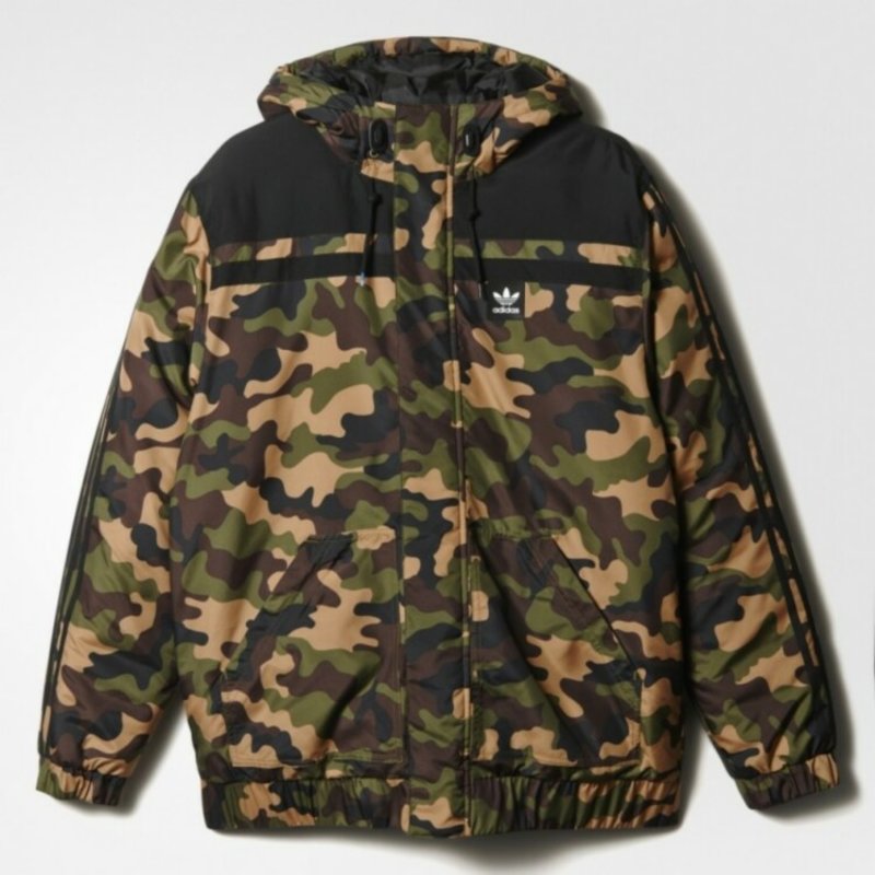 adidas阿迪达斯男款棉服三叶草新款休闲迷彩棉衣外套az6407褐色l