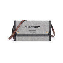 Burberry博柏利/巴宝莉 女士织物Horseferry单肩斜挎包手拿包手机包 80418351(黑色棕褐色)