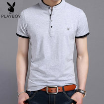 夏季男士短袖t恤 韩版修身半袖T恤男 青年男装上衣POLO衫  PB-8809(PB-8809灰色 165)