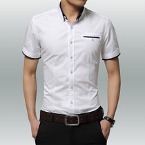 2017夏季新款短袖男款衬衣 纯棉修身免烫休闲夏款衬衫男短袖 2306(白色)