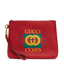 Gucci男士红色字母logo小牛皮手拿包红色 时尚百搭