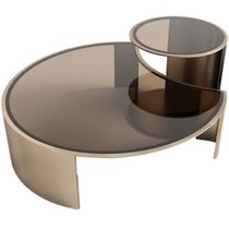 意式轻奢大师设计钢化玻璃面金属不锈钢脚大小圆高低组合茶几茶桌