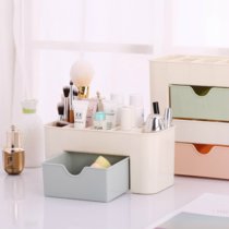 化妆品收纳盒塑料抽屉式化妆刷整理盒桌面格梳妆盒子(北欧绿)