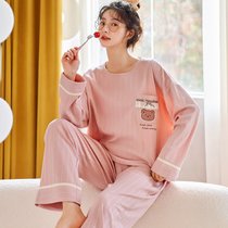 SUNTEK睡衣女春秋季长袖开衫韩版2022年新款舒适简约家居服套装(玫红色 #MXM-23385)