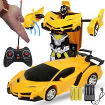 遥控变形车充电遥控车感应变身金刚机器人电动遥控汽车儿童玩具车(黄色 充电版)