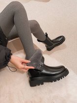 SUNTEK中筒切尔西马丁靴女鞋2021秋季薄款英伦风烟筒靴子厚底内增高女靴(39 黑色【厚绒后拉链】)
